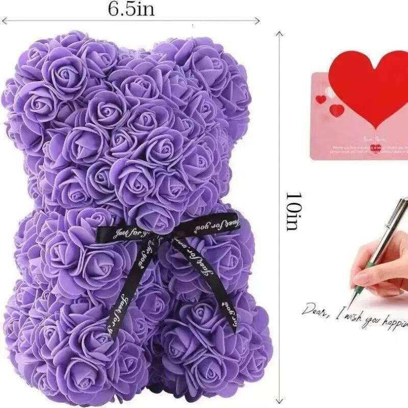 25cm Artificial Flowers Teddy Rose Bear Gift Box Romantic Anniversary Birthday Valentine's Day Present for Mom Girlfriend Child Y260131
