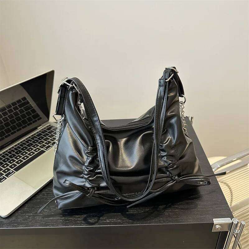 Pleated Bow Commuter Tote Women's daily commuting bag Versatile Commute Underarm Bag Solid Color Female Handbags Purse XJ260130