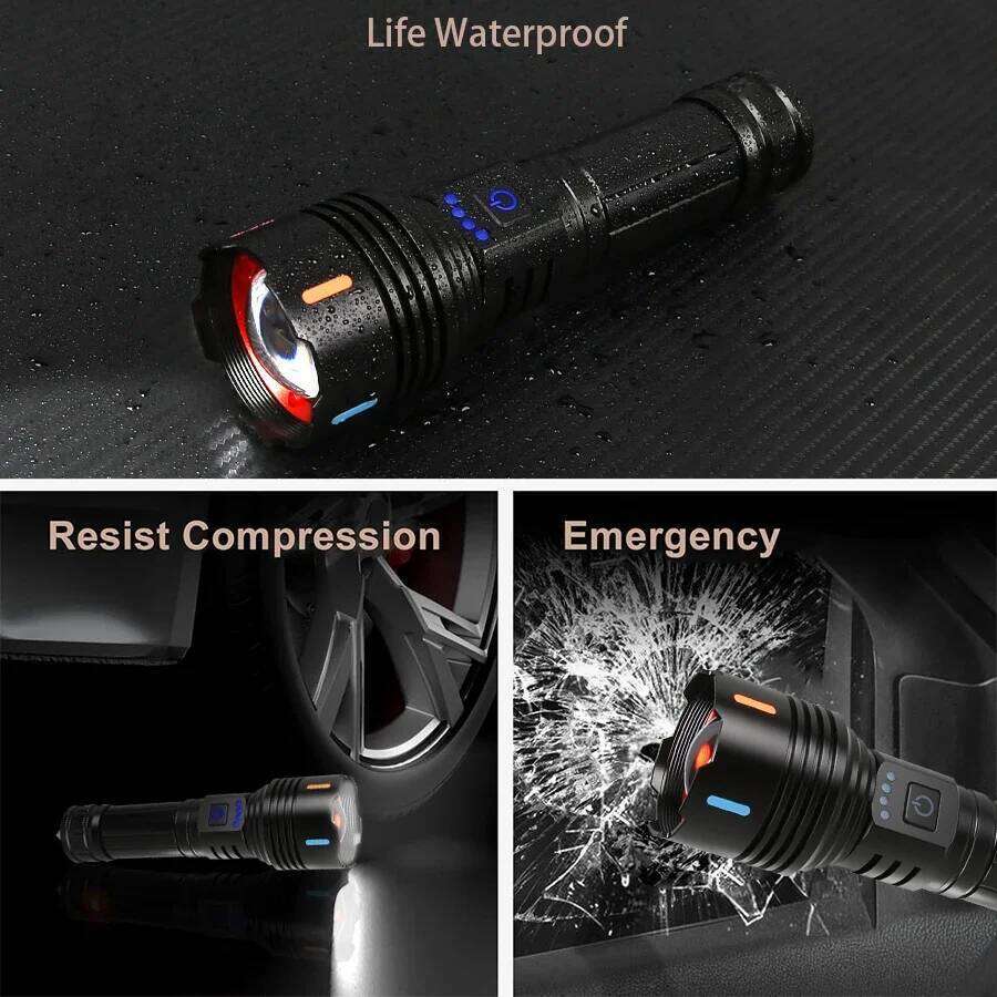 High Power LED Flashlight Type-c Rechargeable Zoom Tactical Torch Waterproof Outdoor Camping Emergency Lantern Can Light A Flame H260131