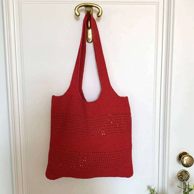 Summer New Simple Style Mesh Handbag Shopping Beach Knit Shoulder Bag Women's Hollow Out Large Capacity Totes XJ260130