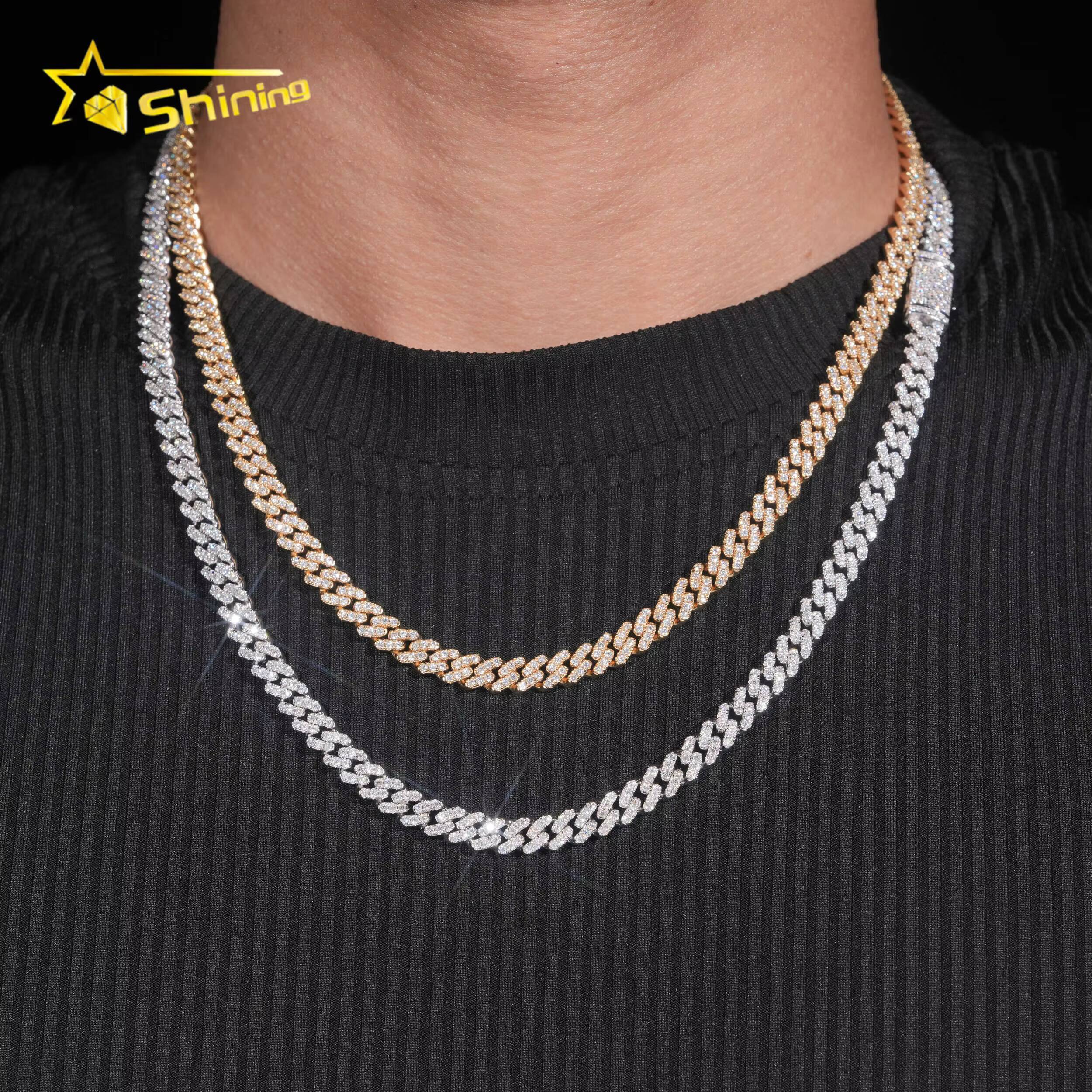 Factory Price RTS Hip Hop Jewelry 6mm Solid 925 Sterling Silver Gold Plated VVS Iced Out Moissanite Miami Cuban Link Chain