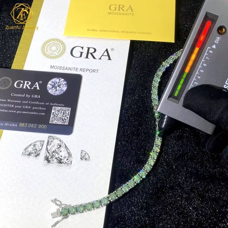 5MM 7inch Round Cut Tennis Bracelet Blue-Green Mossanite Diamond Gold Plating Women Jewelry Wholesale Iced Out Tennis Bracelets