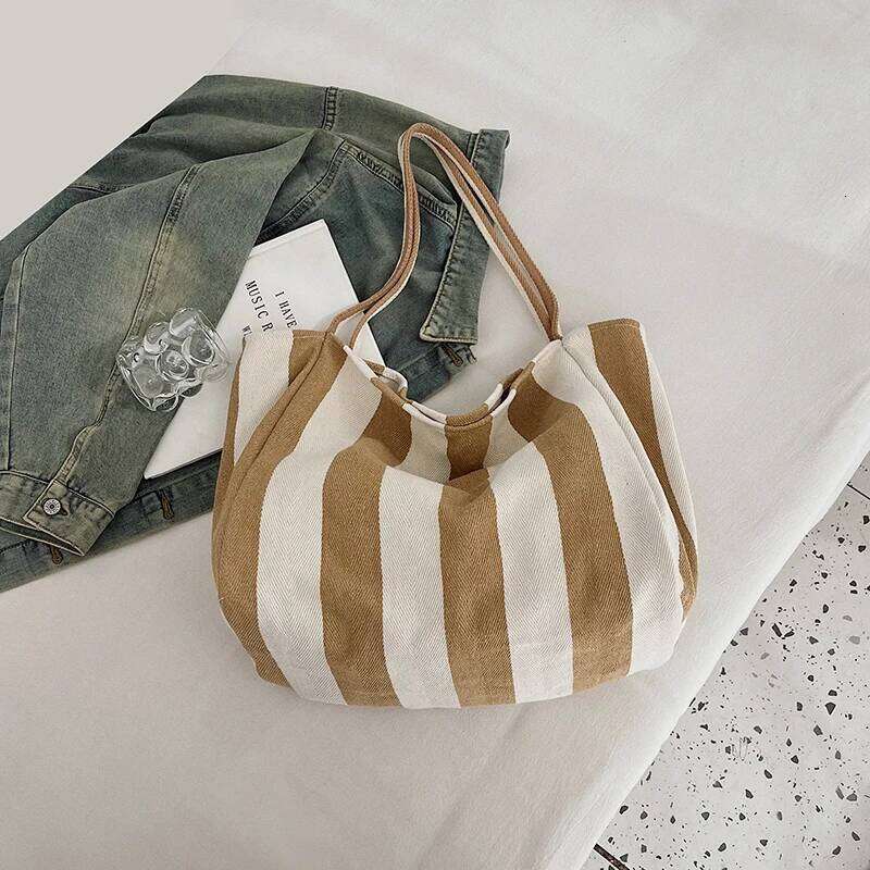 Classic striped handbag, fashionable canvas Korean version crossbody bag, storage bag
