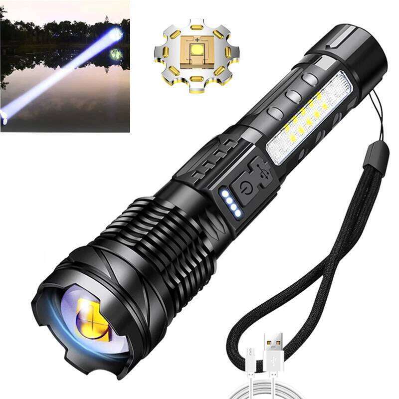 White Laser torch Zoom Tactical Flashlight GT10 USB Rechargeable Portable Flash Torch Camping Fishing Strong Outdoor Light H260131