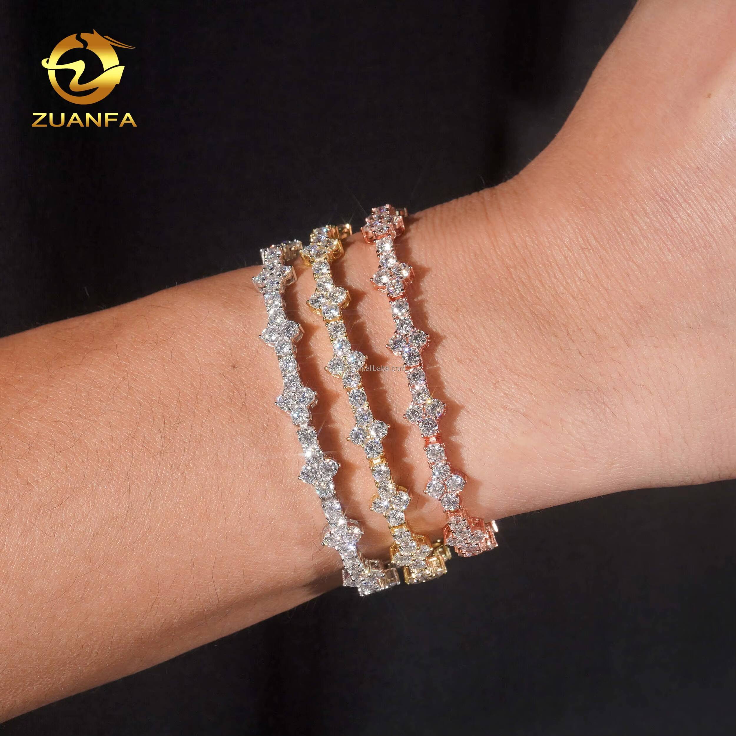 Ship in USA Warehouse Pass Diamond Tester Stock 3mm 925 Solid Silver Hip Hop Iced Out VVS1 Moissanite Diamond Tennis Bracelet