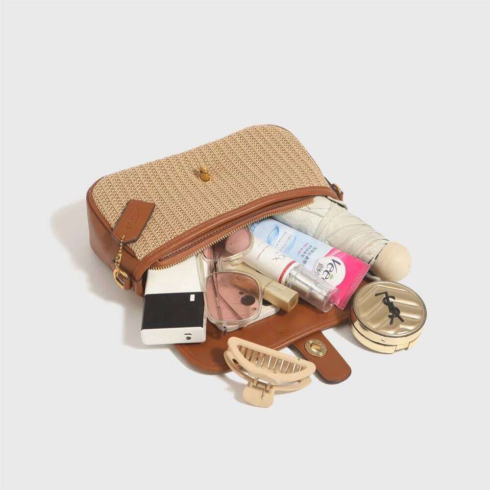 Straw woven women's 2025 new trendy fashion high-end sense weaving method stick retro single shoulder crossbody bag