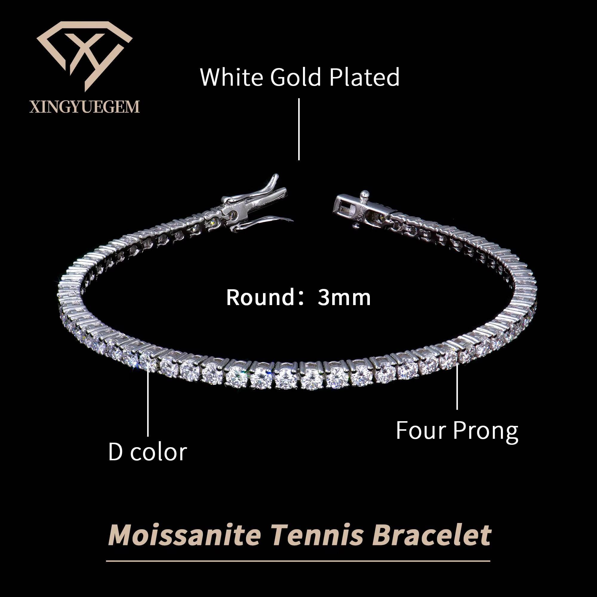 Wuzhou Factory Price S925 Silver Hip Hop Jewelry GRA VVS Moissanite Cuban Link 3mm Tennis Chain Bracelets Bangles