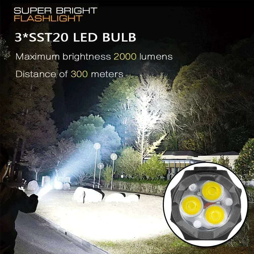 MIni Powerful LED Flashlight 2000LM 3LED Ultra Strong Light 18350 Built-in Battery USB Rechargeable With Magnet Portable Torch H260131