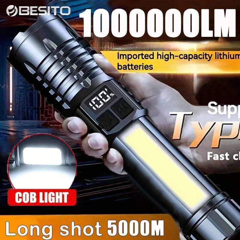 Portable Rechargeable High Power LED Flashlights With Display Screen Zoom Tactical Torch Lamp with Emergency Side Lights Lantern H260131