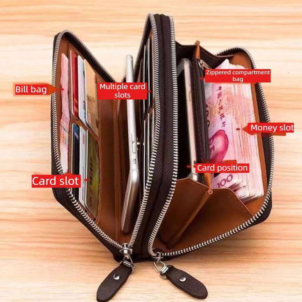 Wallet Long Money Foreskin Leather Large Business Handbag Mobile Phone Card Holder Men's Gift Father Son Husband B