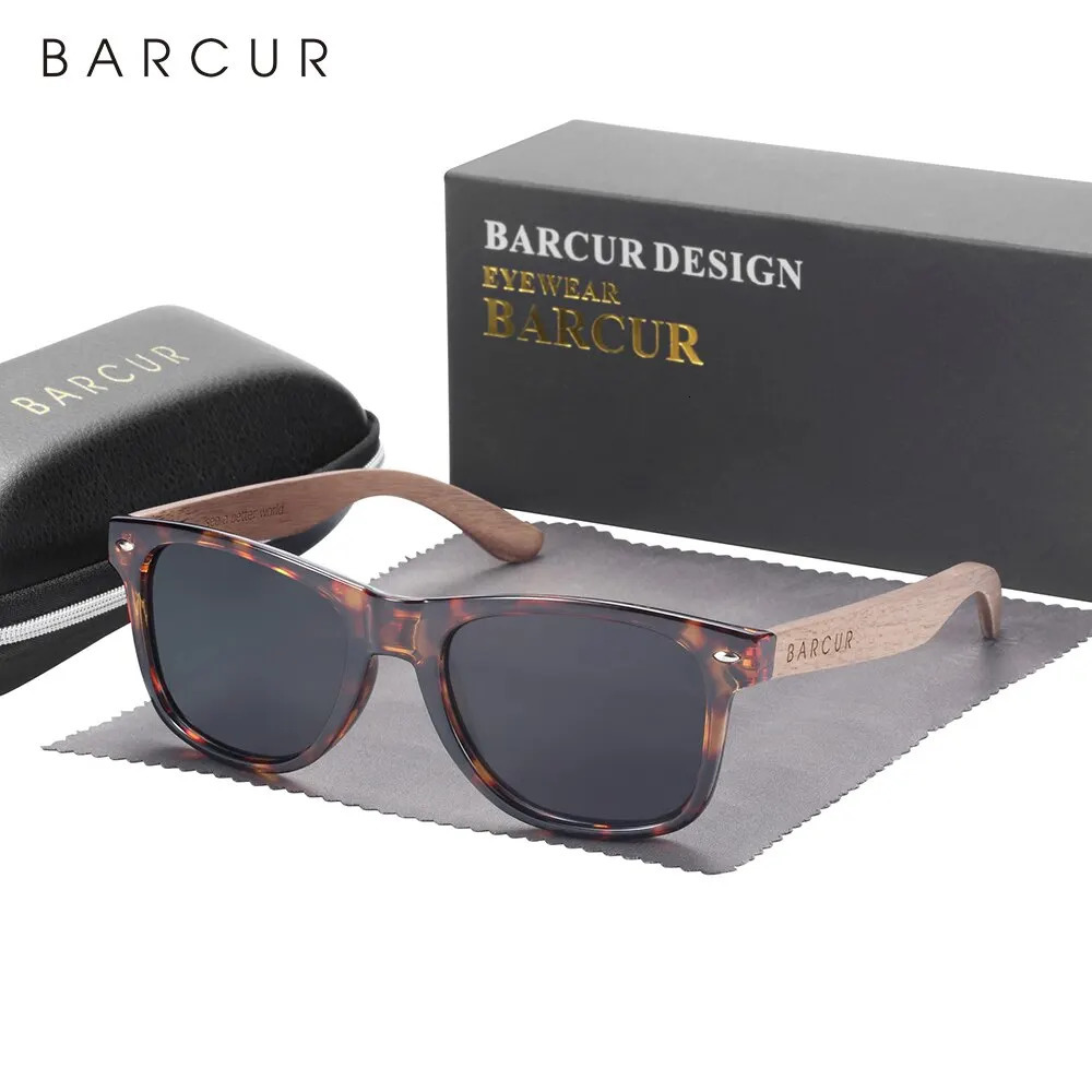 BARCUR Natural Wooden Sunglasses Polarized Mens Sun Glasses Black Walnut Eyewear UV400 Protection 260120