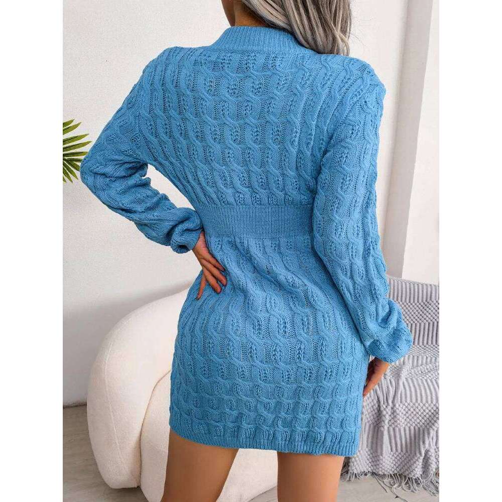 New European American Style Cable Sweater Dress Women Autumn Winter Casual Slim Fit Bodycon Ribbed Knit Daily Wear Dresses XJ260131