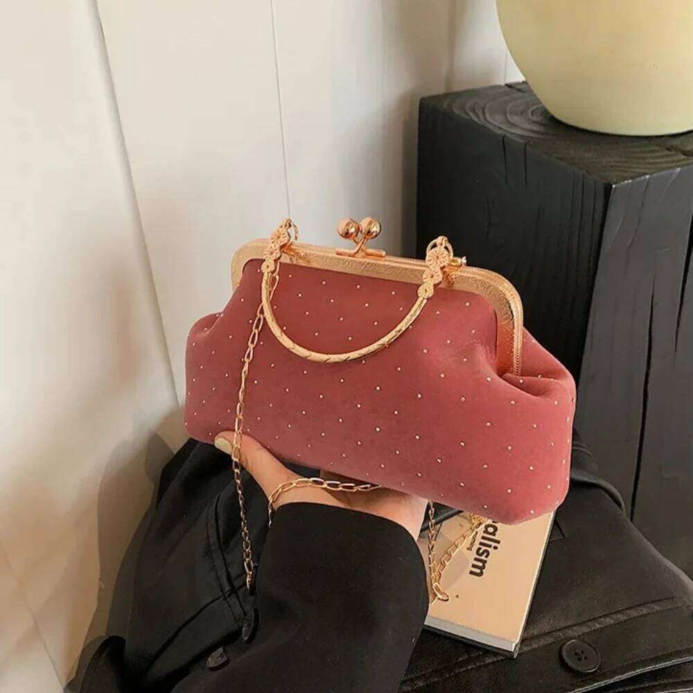 Dinner Party Ladies Small Clip Shoulder Handbags Retro Female Chain Crossbody Bag Luxury Design Women's Evening Clutch Purse