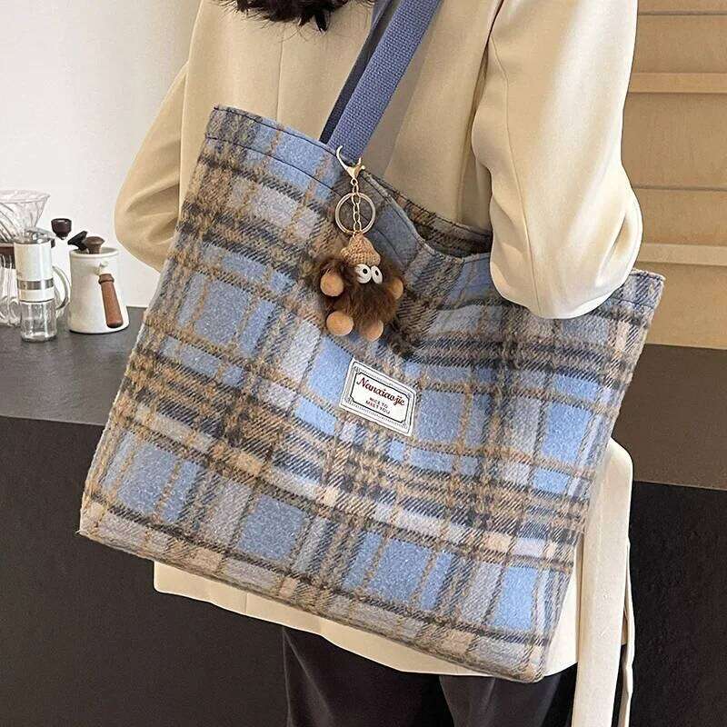 Retro Large-capacity Commuter New Fall and Winter Tweed Plaid Shoulder Versatile Tote Bag XJ260130