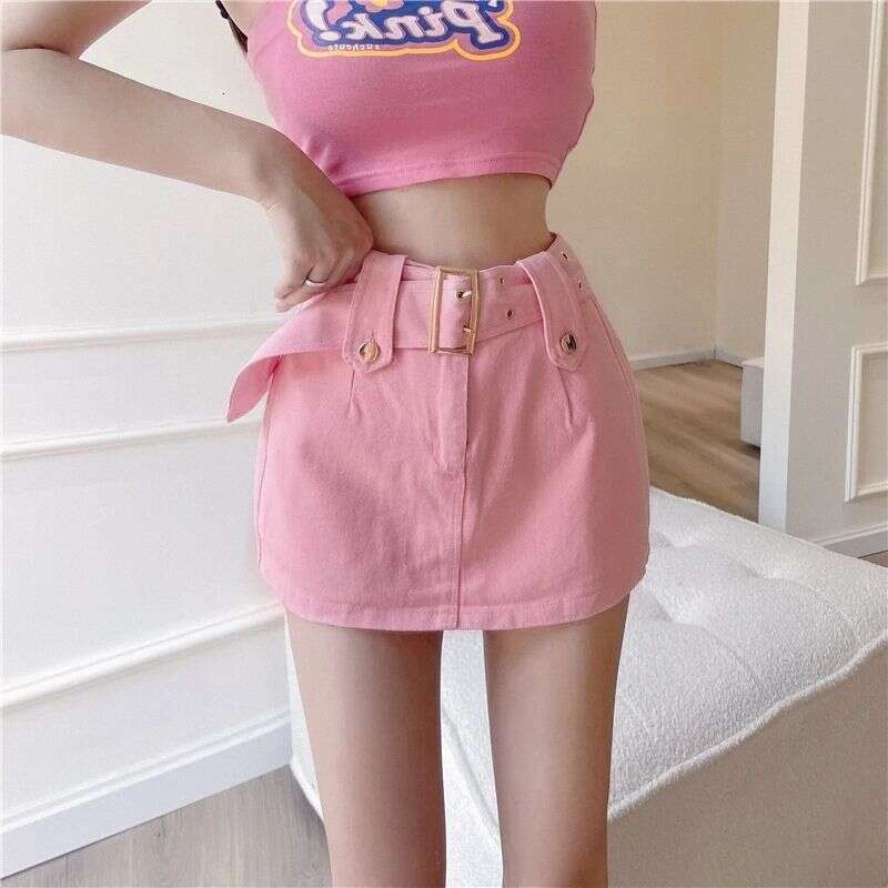 American Retro Hot Girl Brown Half Coffee Color Denim Short Pants Women Design Sense Slimming Hip Skirt