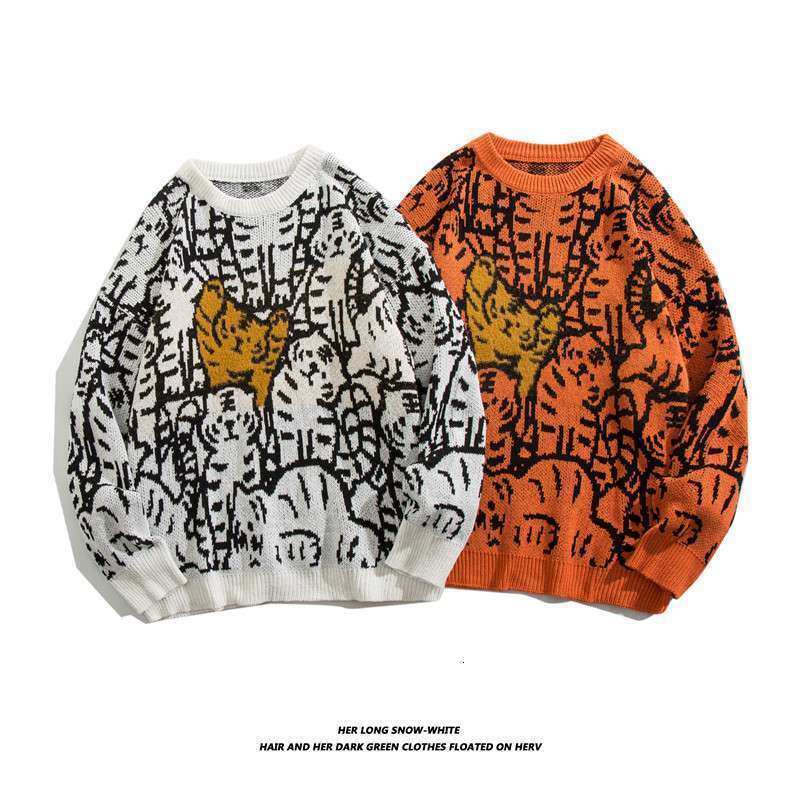 Spring And Autumn New National Trend Sweater Men's Trendy Brand Thickened Knitted Base Shirt Hong Kong Style Loose Round Neck Couple's Top J