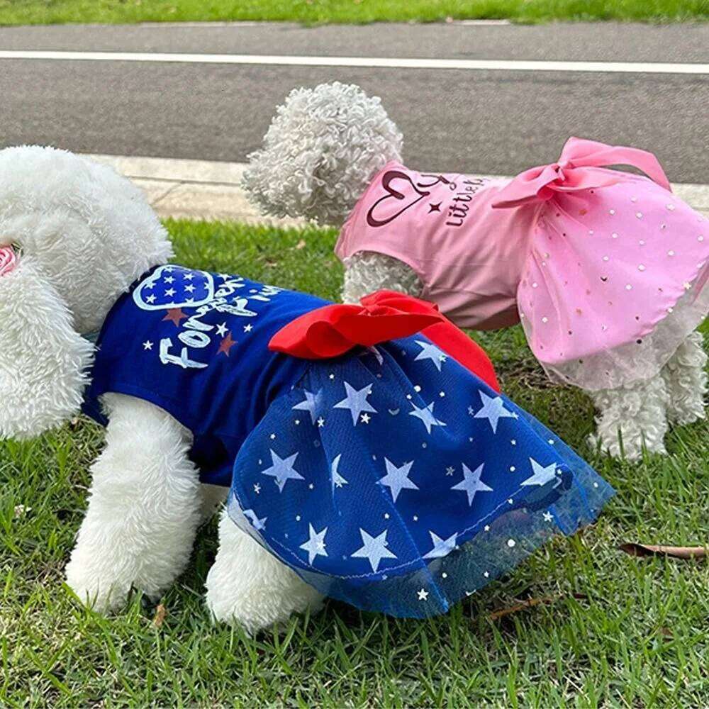 Fashion Sequin Dog Dress Breathable Mesh Pet Puppy Clothing Lightweight Cat Apparel Summer Season H260129