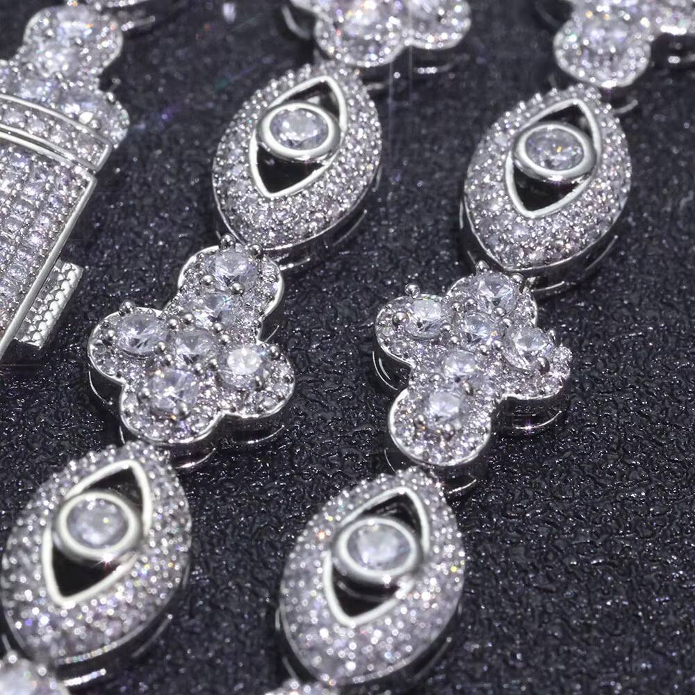 2026 Bling Diamond Cross Necklace with Eye Design Men Hip Hop Jewelry Micro Pave Cubic vvs moissaniteia Silver Plated Cuban Chain Gift