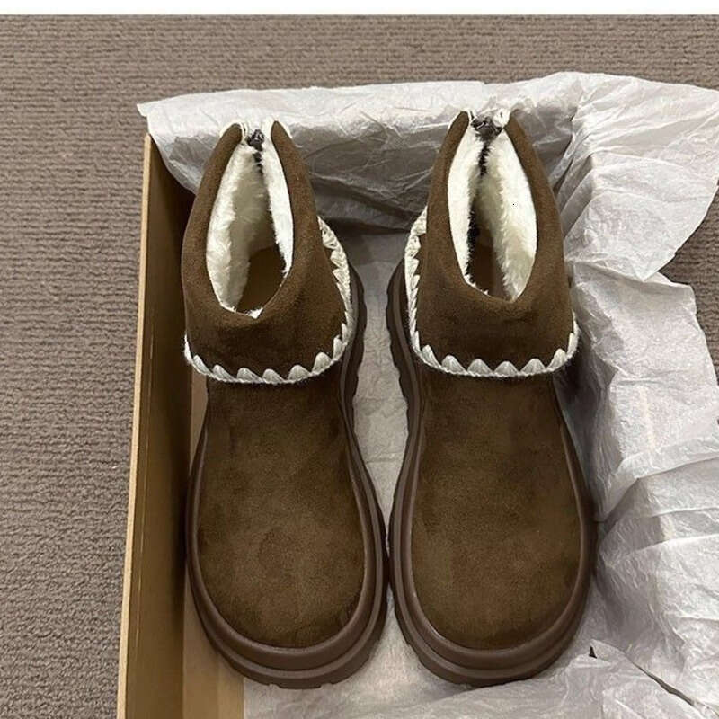 hot new snow boots boot designer women with fleece lining thick sole short boots for women autumn winter turn over martin boots khaki brown casual boo