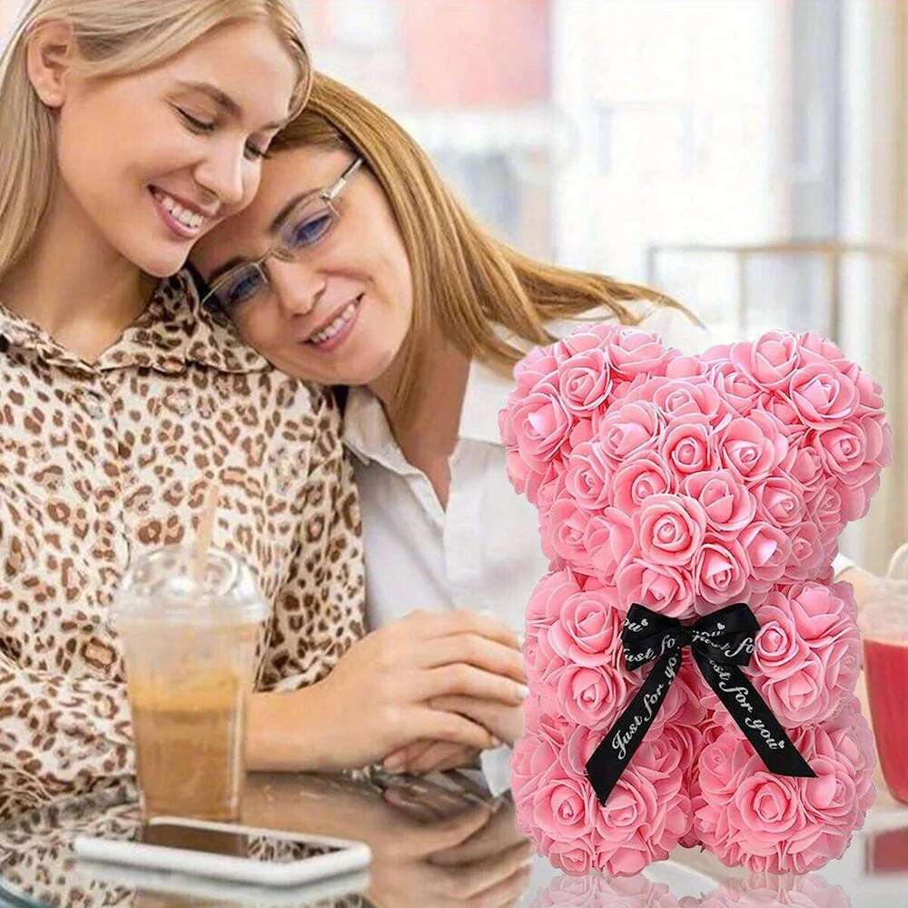 Bear Forever Teddy 10 Inch Artificial Rose Flower Bear, Gift for Women, Wedding, Birthday, Mother's Day Y260131