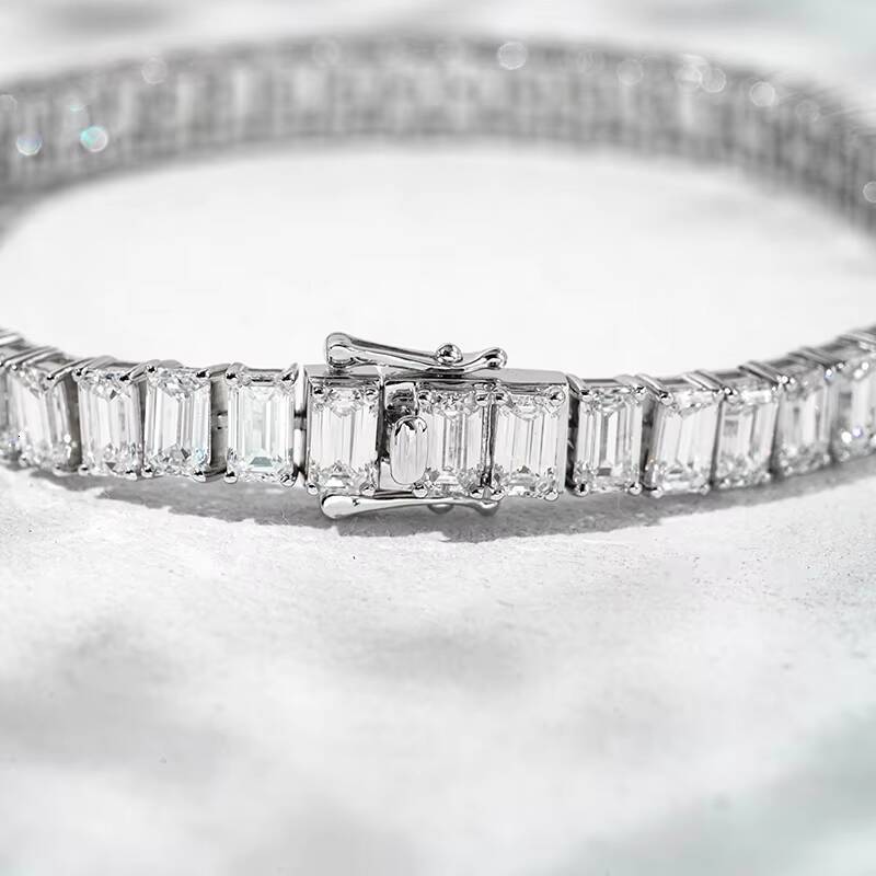 Emerald 3x5mm Lab Diamond 4 Prong Bracelet DEF VVS VS Loose Lab Created Diamond 165CM 18K White Solid Gold Diamond Tennis Chain