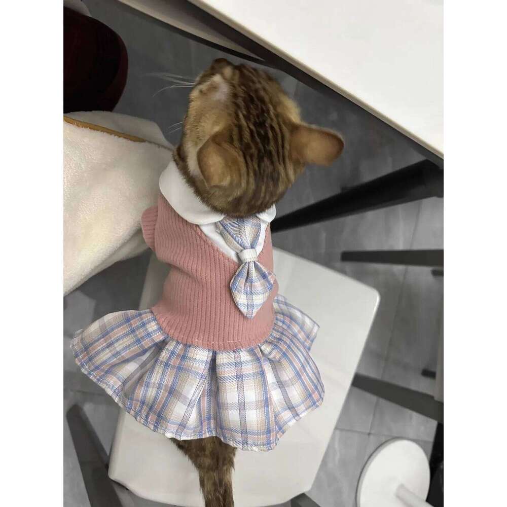 2025 Pet Autumn Winter Wool Jk Plaid Dress Small and Medium-sized Teddy Bear Corgi Dog Cat Clothing Supplies H260129