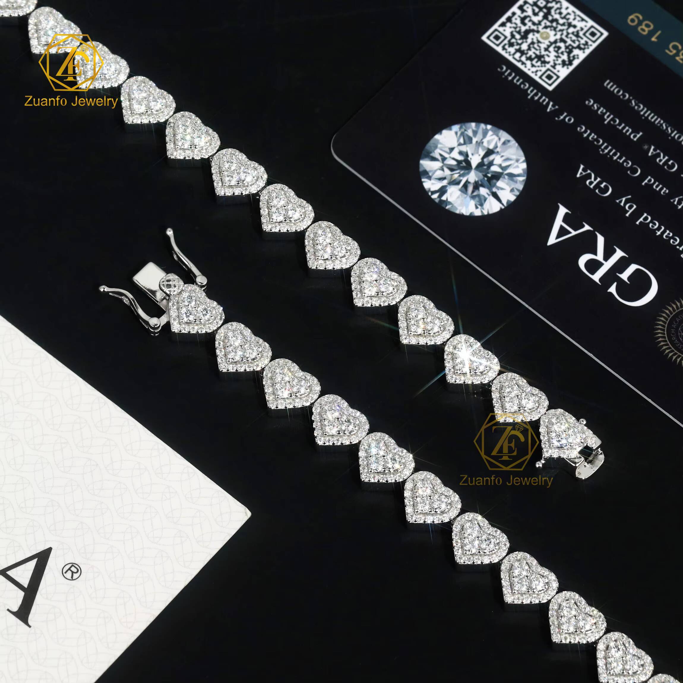 2025 Fine Jewelry New Gift 925 Silver Iced Out Moissanite Heart Necklace Bracelet for Women Men Bling Hip Hop Choker Cuban Chain