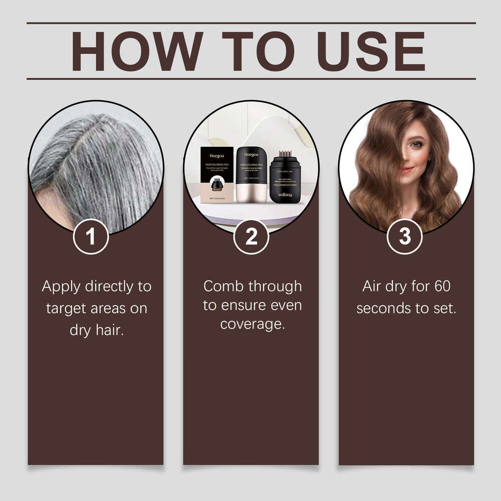 Hoegoa Brown Waterproof Pen Natural Coverage Gentle Hair Care Moisturizing Easy to Color Non-Damaging S260131