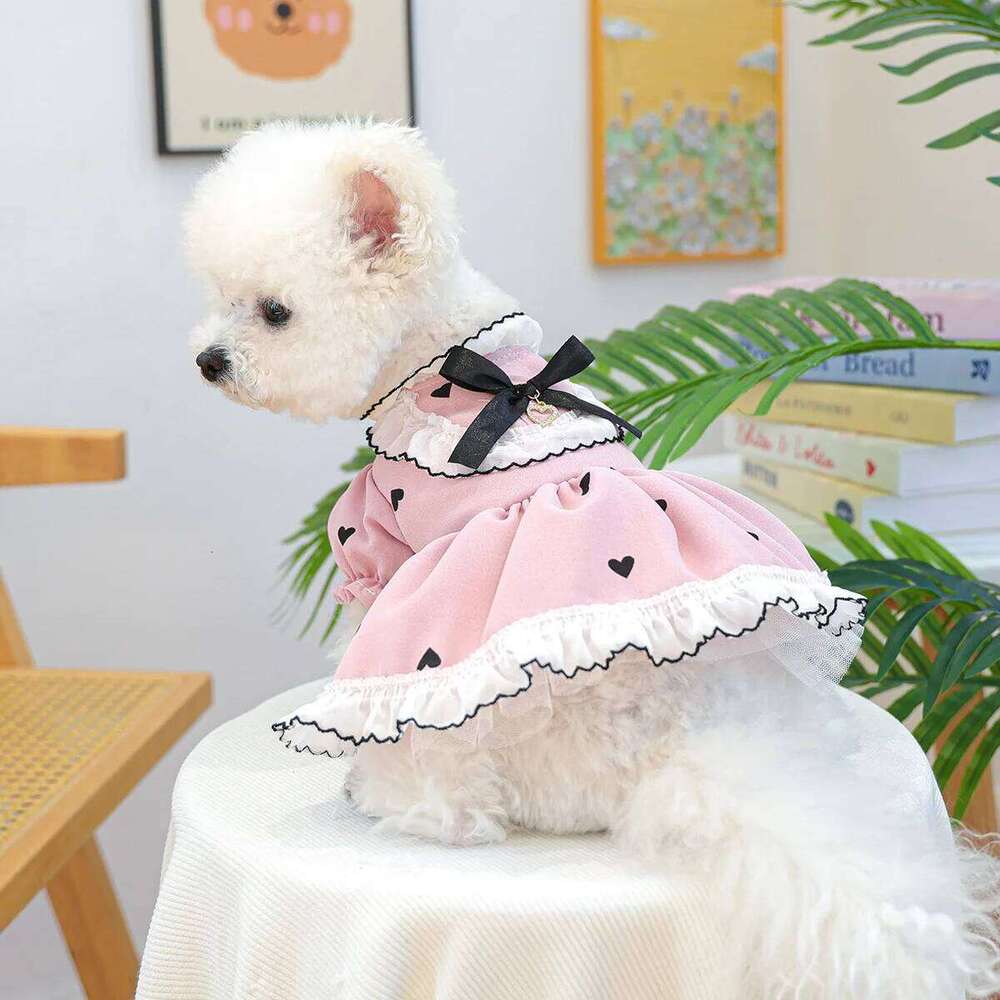 Cute Lace Dog Love Dress Summer Spring Pink Pet Jacket With Skirt Outfit Puppy Animal Cat Clothing Apparel Pomeranian Shih Tzu H260130