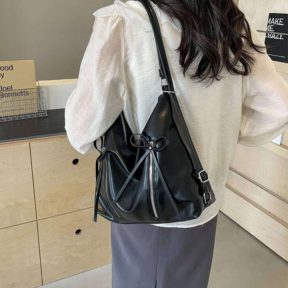 Cute Bow Underarm PU Leather Designer Tote Bag Solid Color Casual Daypack with Zipper Satchel Purse for Women XJ260130