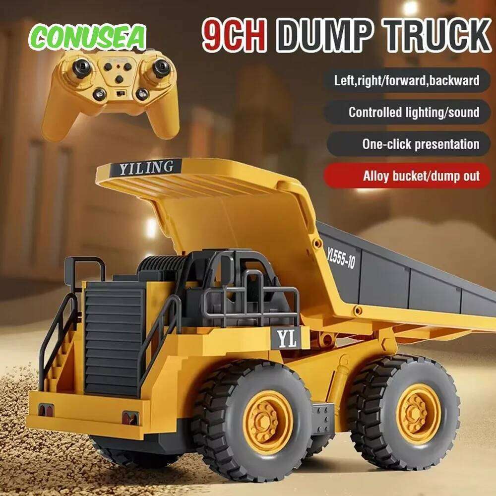 9Ch Rc Dump Tractor Remote truck Excavator 2.4G Radio control car Alloy Engineering Vehicle Children's Toys for Boys kid Y260131