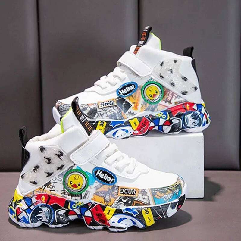 Size 26-36 Children Sports Sneakers for Girls Kid Cartoon Graffiti Pattern Casual Shoes Boys Basketball Shoe chaussures de sport Y260128