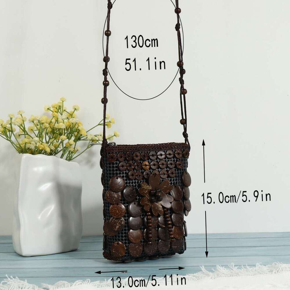 Handbag Small Wallet Crossbody Beaded Coconut Shell Woven Bag