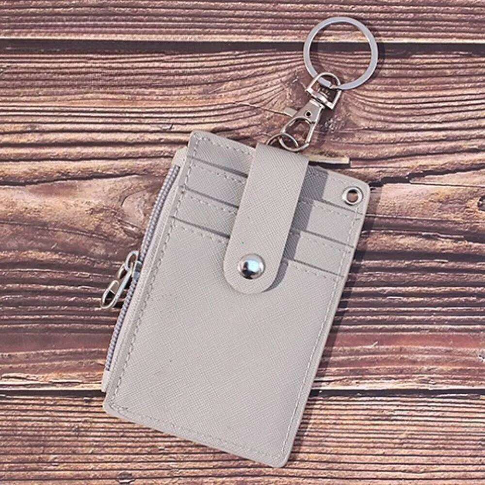 Portable Coin Purse Wallet Keychain Office Work Business ID Card Credit Badge Holder Bus Cards Cover Zipper Pocket PU Leather