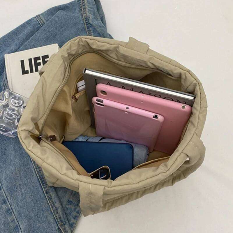 Soft Shoulder Bag For Women Cloth Solid Color Female Handbags Large Capacity Tote Bags Shopping