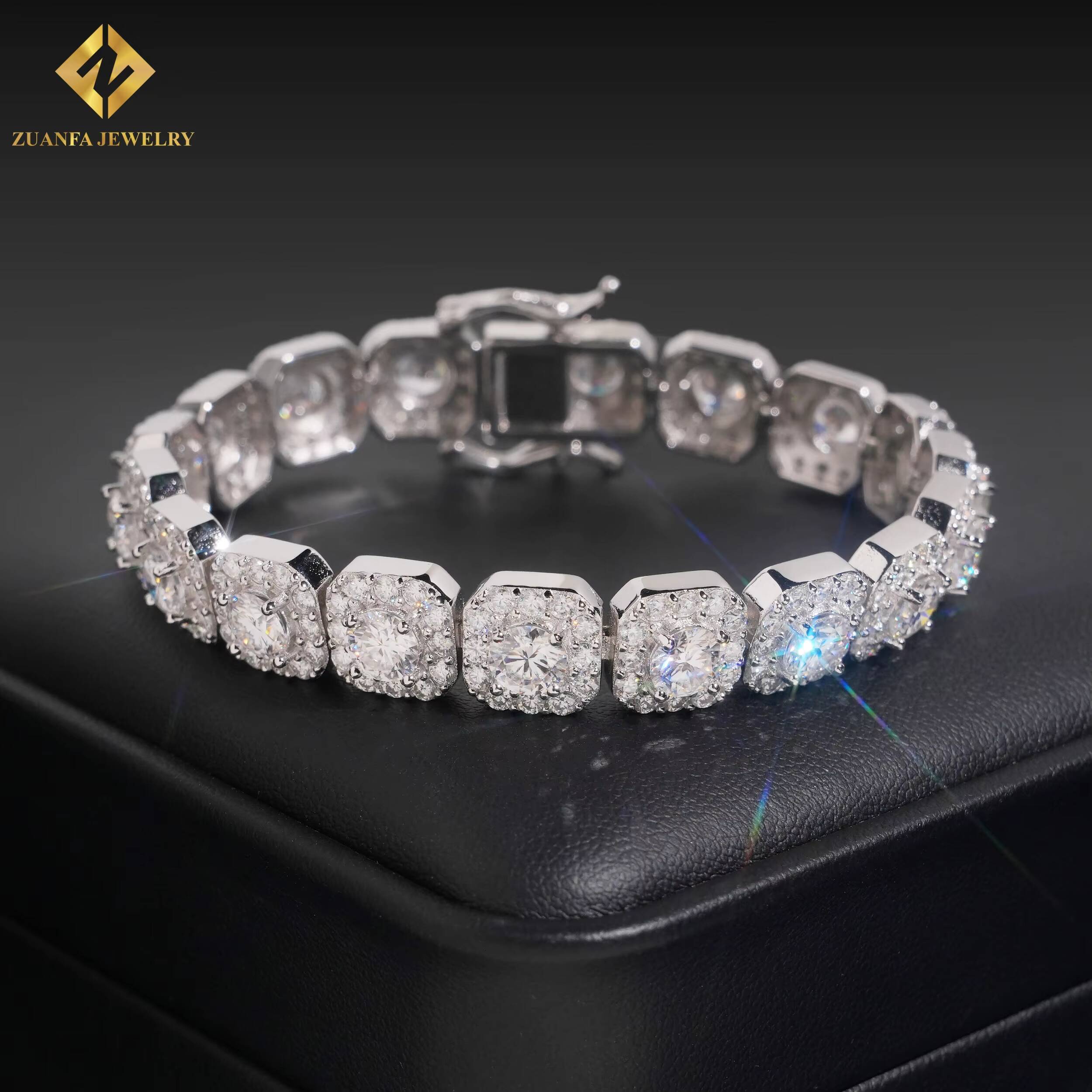 High Quality Hip Hop Moissanite Jewelry 10MM 925 Sterling Silver Iced Out VVS Moissanite Diamond Cuban Link Chain Bracelet Men