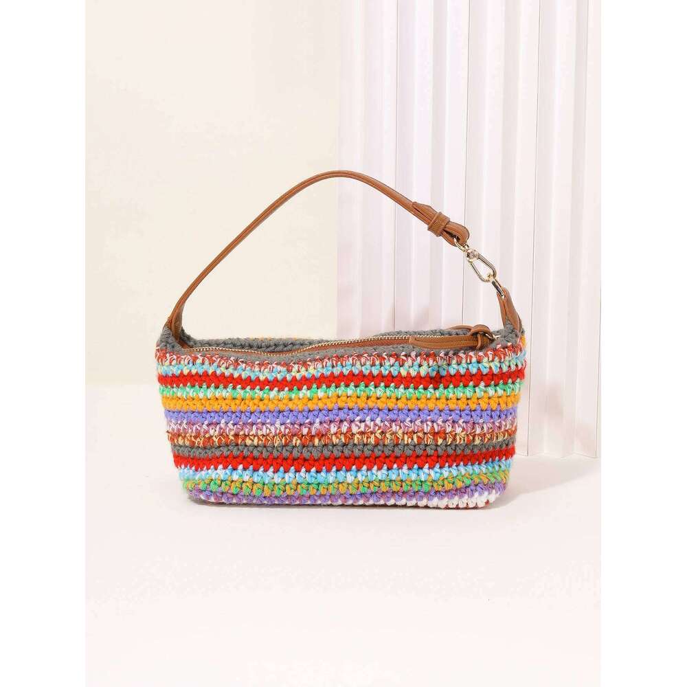 clutch bag, colorful striped woven Women's casual messenger Commuter large capacity shoulder bag