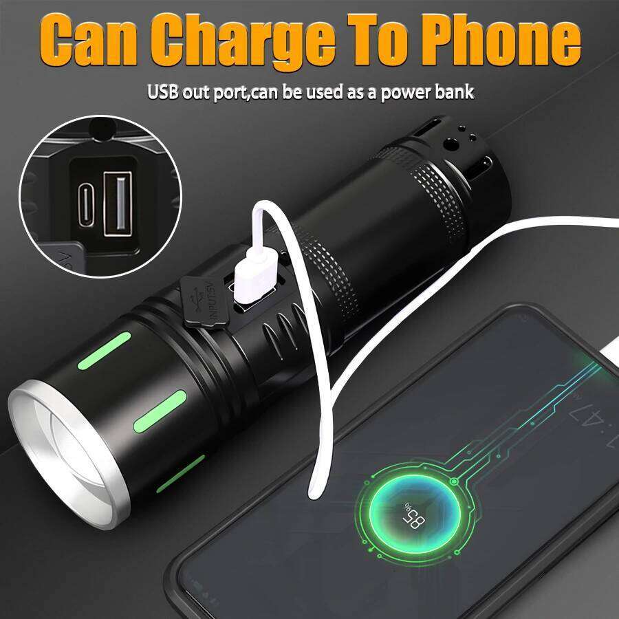 2-in-1 Rechargeable LED Flashlight Built-in Battery High Zoom Handheld Tactical Light Power Bank Outdoor Camping Torch H260131