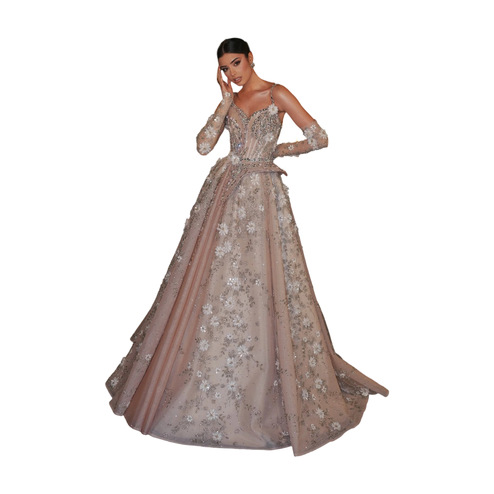 Modern Crystal Evening Dresses Spaghetti Straps Prom Dress Sequins 3D Flowers A Line Backless Princess arty Gowns Vestidos De Noche Plus Size