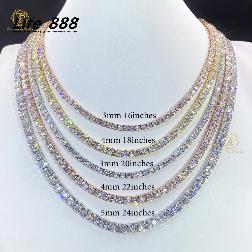 Hip Hop 2mm-5mm Diamond Chain Necklace Fashion Jewelry DEF HPHT Lab Grown Diamond 10K Gold Tennis Chain Necklaces