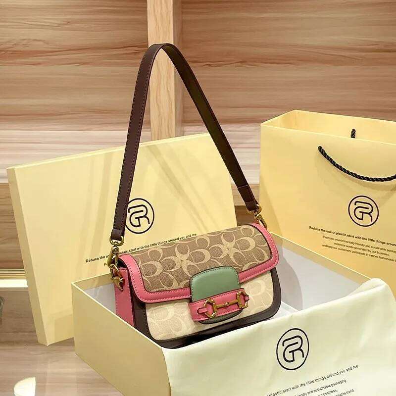 Women's 2025 new high-end versatile shoulder contrasting color crossbody armpit baguette even bag smini bags
