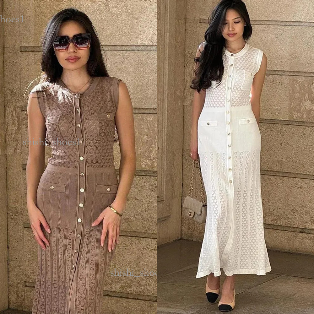 sandro Designer Casual Dresses Sleeveless Single-Breasted Knitted Maxi Dress Women Elegant O-Neck Bodycon Long Summer Lady Street Party Robes sandro b88 46 3