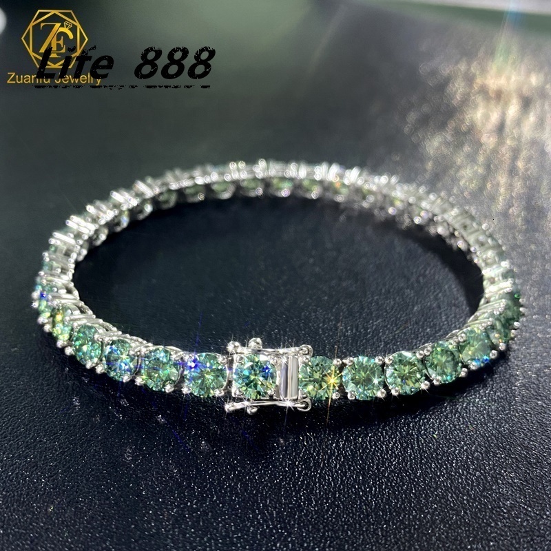 5MM 7inch Round Cut Tennis Bracelet Blue-Green Mossanite Diamond Gold Plating Women Jewelry Wholesale Iced Out Tennis Bracelets