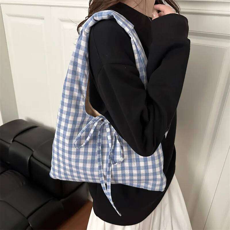 Vintage Plaid Shoulder Bags for Women Large Capacity Versatile Ladies Vest Bag Lightweight Portable Female Shopping Tote Handbag XJ260130