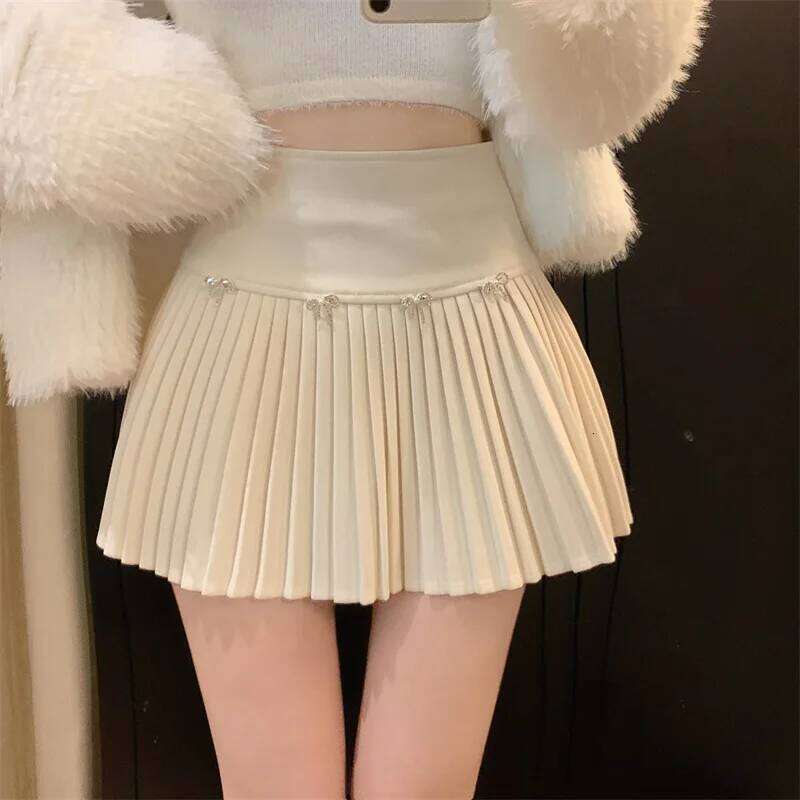 Ezgaga Mini Skirts Women Vintage Bow High Waist Slim Preppy Style Pleated Skirt Girl Fashion Streetwear Sweet Culottes XJ260131