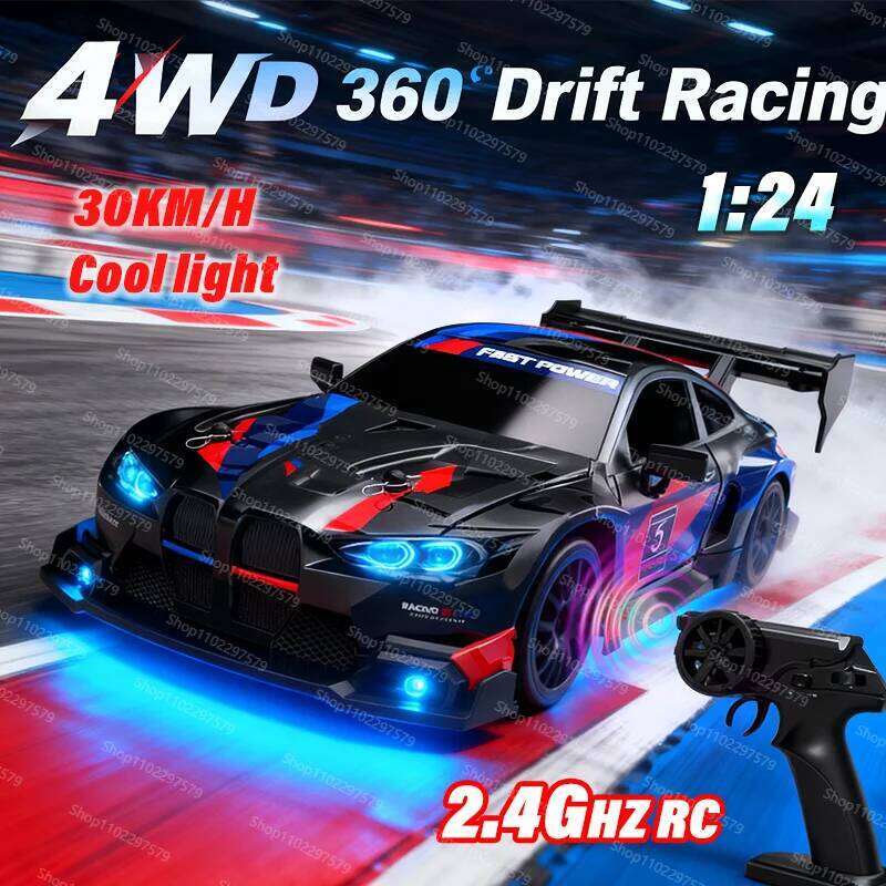 New 4WD 1:24 Scale RC Drift 2.4GHz 30KM/H High Speed M4 Racing Sport Car LED Lights with Extra Tires Toy Kid Adult Gifts Y260131