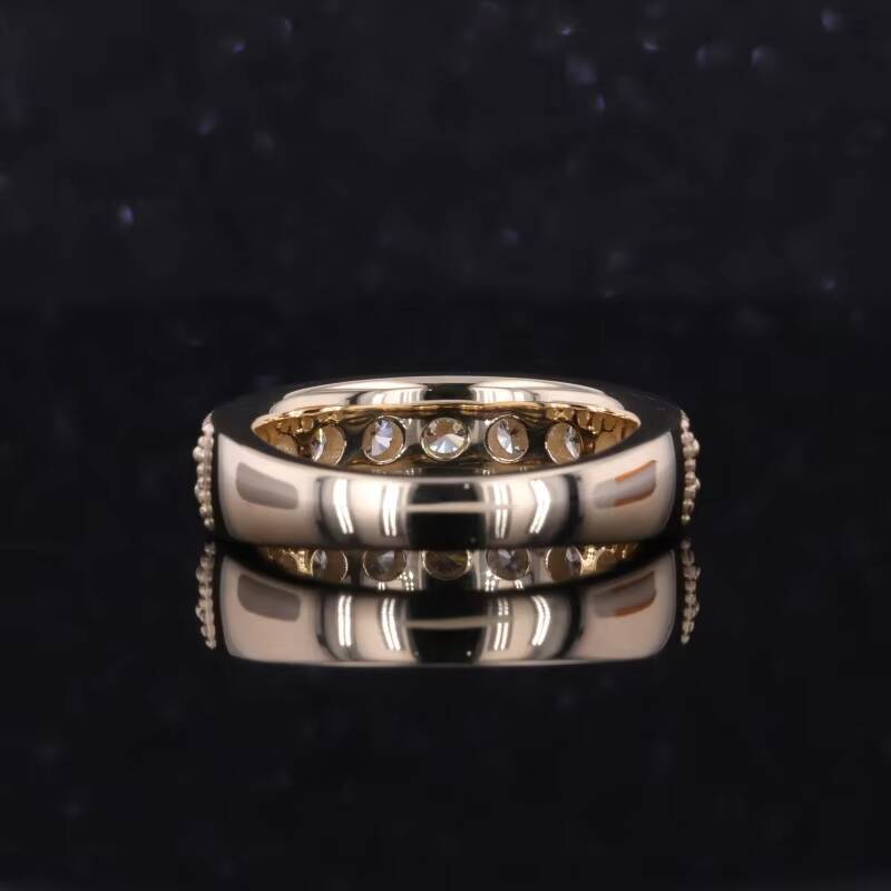 Fine Rings 14k Yellow Gold 35mm DEF VS VVS Round Lab Grown Diamond Curved Milgrain Band Eternity Ring