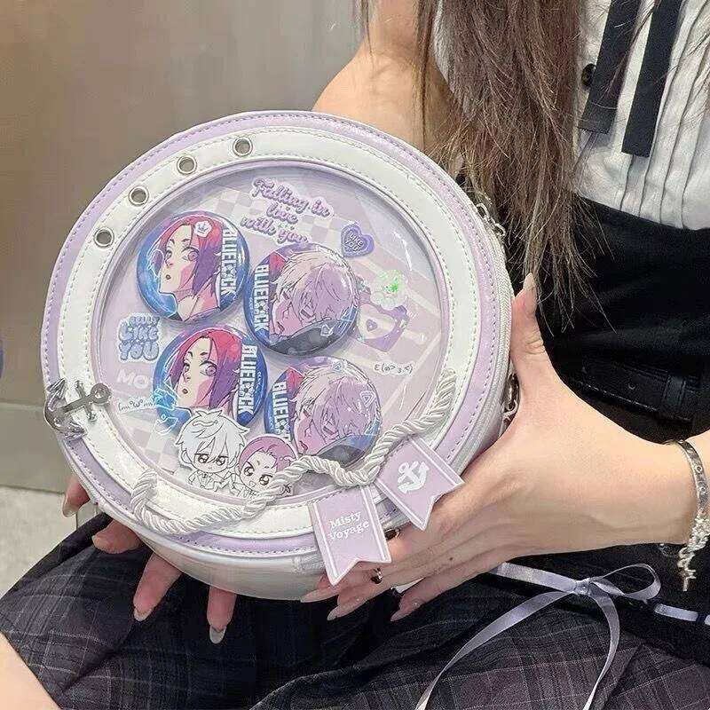 Y2K Cute Nautical Theme Ita Kawaii Girl Transparent Shoulder DIY Display Backpack Students Round Messenger Crossbody Bag XJ260131