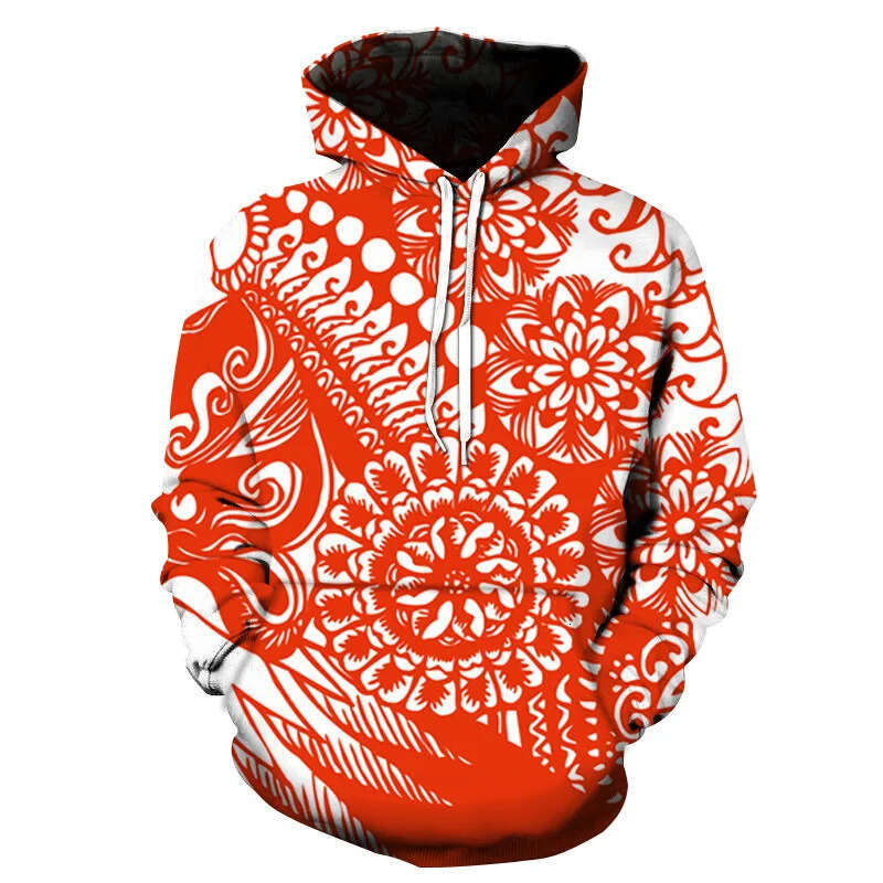 New Autumn And Winter 3D Digital Printed Chinese Auspicious Culture Logo Hoodie Men's Loose Comfortable Casual Luanyun Luanyun