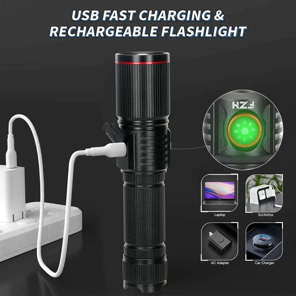 30W White Laser LED Flashlight Zoom Torch USB Rechargeable Light Outdoor Camping Hunting Fishing Walking Riding Lighting Lamp H260131
